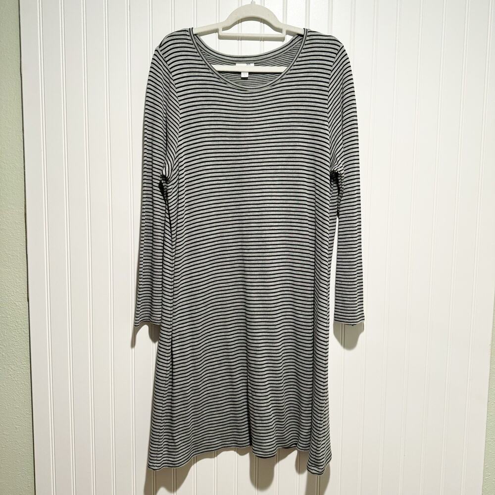J Jill Striped Long Sleeve Dress A Line Gray Black Size Large